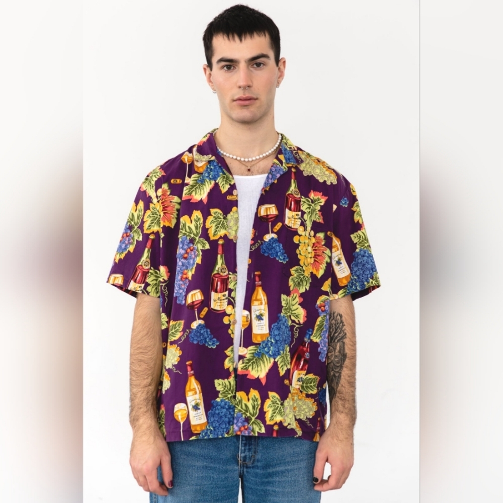Vintage Paradise Found Wine Theme Hawaiian Shirt, Classic Fit. Made in Hawaii.